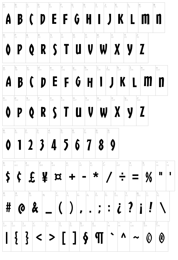Chickweed Titling font map